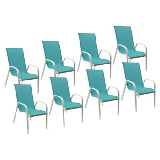 Happy Garden Lote De 8 Sillas Marbella En Textileno Azul Aluminio Blanco