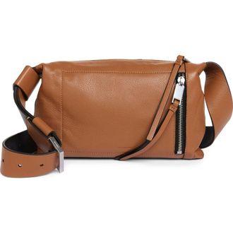 AllSaints Small Alba Zip Leather Crossbody Bag in Acetone Tan Brown at Nordstrom