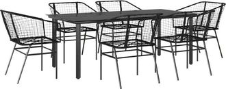 vidaXL 7 Piece Garden Dining Set Black Poly Rattan Glass Vidaxl
