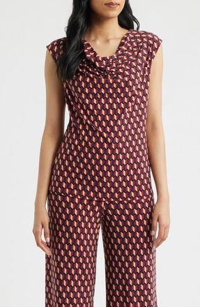 Anne Klein Cowl Neck Extended Shoulder Top in Rust Multi at Nordstrom, Size X-Large