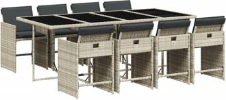 vidaXL Set Comedor De Jard&iacute;n 9 Pzas Cojines Rat&aacute;n Sint&eacute;tico Gris Claro Vidaxl