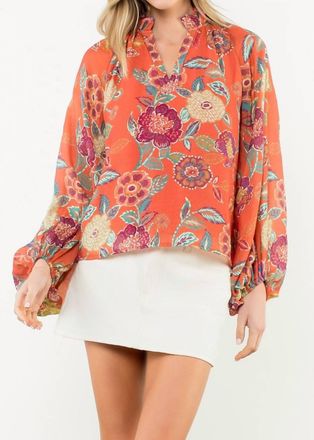 THML Clothing Floral Vneck Top In Red