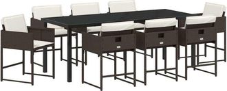 vidaXL Garden Dining Set 9 pcs Brown Poly Rattan vidaXL