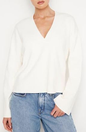 Good American V-Neck Boxy Cotton Blend Sweater in Ivory at Nordstrom Rack, Size Xx-Small/x-Small