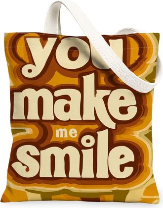 Generic Retro Canvas Tote Bags, Fun Typography Design Reusable Grocery Bags, Autumn Vintage Lightweight Washable Shoulder Strap Can, Yellow, 13x15 Inch