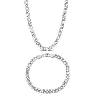 Delmar Mens Sterling Silver Curb Chain Necklace & Bracelet Set at Nordstrom Rack