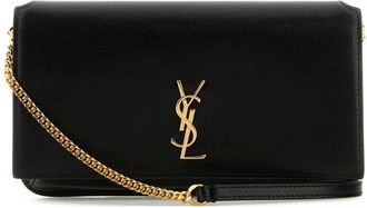 Saint Laurent Black Leather Cassandre Phone Case