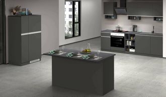 Dmora Dmora - Cocina Completa Armand, Conjunto De Cocina Modular, Cocina Modular Con M&uacute;ltiples Elementos, 100% Made In Italy, Antracita Y Pizarra, Con Embal
