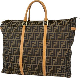 Fendi Zucca Brown Canvas Leather Handbag Tote Bag (Pre-Owned)