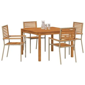Berkfield Home Elegant 5 Piece Garden Dining Set Beige Poly Rattan Acacia
