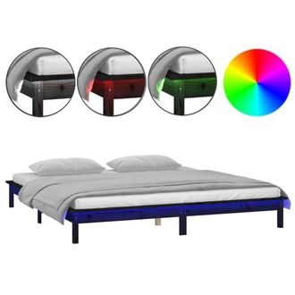 Berkfield Home LED Bed Frame Black 200x200 cm Solid Wood