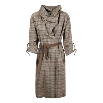 Burberry Shirt Dresses, female, Brown, Size: 2XS Wool Check Dress with Shawl Collar