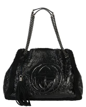 Gucci Black Patent Leather Shearling Medium Soho Hobo (Authentic Pre-Loved)