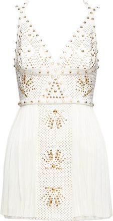Versace Runway white studded leather silk skirt mini dress