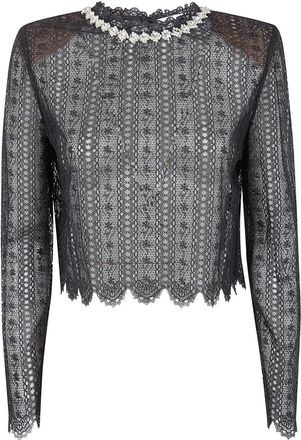 Self Portrait Black Organza Lace Top