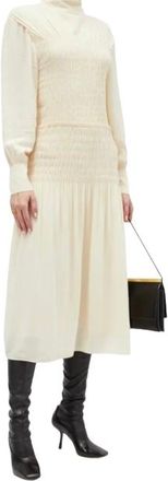 Proenza Schouler Cream Shirred Midi Dress Size S