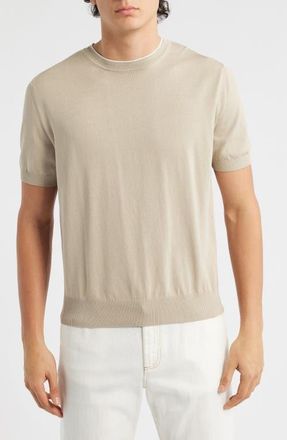 Canali Short Sleeve Cotton Crewneck Sweater in Beige at Nordstrom, Size 42 Us