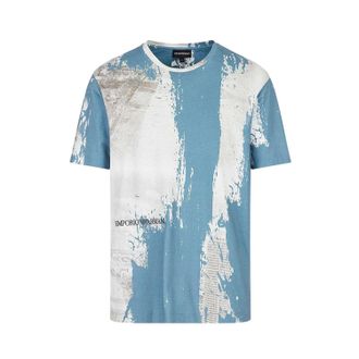 Emporio Armani Heren Logo T-shirt met all-over print (Blauw/Wit)