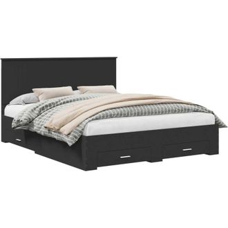 vidaXL Bed Frame with Headboard Black 160 x 200 cm Engineered Wood vidaXL