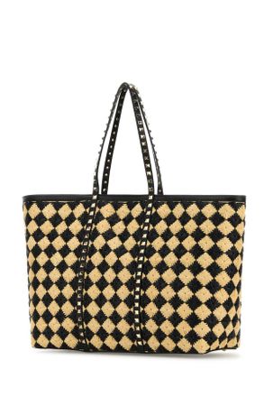 Valentino Garavani Womens Embroidered Raffia Rockstud Shopping Bag Naturalenero Borse A Mano