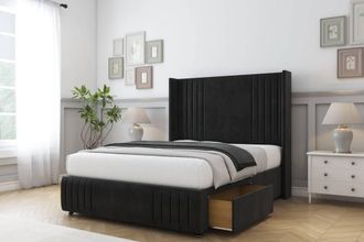 Comfort Beds Elise Plush Divan Base 2 Drawers - 54 Wingback-Footboard in Black | Size: Double