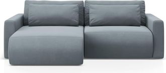 Cosmopolitan Design Sof&aacute; cama esquinero con ba&uacute;l 3 plazas terciopelo azul gris&aacute;ceo