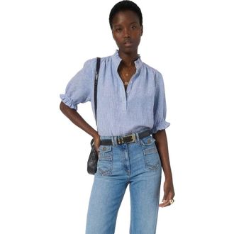 Gerard Darel Cezia Ruffled Sleeved Linen Blouse in Cloud at Nordstrom, Size Large
