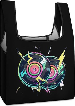 Generic Retro CD Music 1990 Nineties Party Shopping Bag Reusable Grocery Tote Bag Foldable Handbag for Travel Picnic