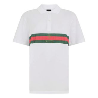 Gucci Tops, Heren, Wit, XL, Katoen, Katoenen Jersey Polo Shirt met Web