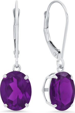 MAX + STONE 925 Sterling Silver 8x10mm Oval Gemstone Leverback Dangle Earrings