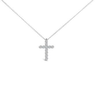 House of Brilliance 14K Gold 1/2 Cttw Lab Grown Diamond 11 Stone Cross Pendant Necklace in White at Nordstrom