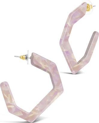 Sterling Forever Open Geometric Hoop Earrings in Pink Marble at Nordstrom Rack