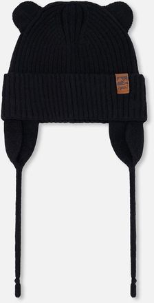 Deux par Deux Gender Inclusive Logo Patch Ribbed Knit Hat in Black at Nordstrom, Size 18-24 M