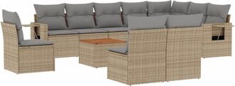 vidaXL Set De Sof&aacute;s De Jard&iacute;n 11pzas Con Cojines Rat&aacute;n Sint&eacute;tico Beige Vidaxl