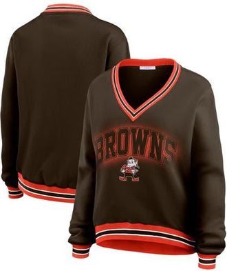 WEAR by Erin Andrews Womens WEAR by Erin Andrews Brown Cleveland Browns Oversized Long Sleeve V-Neck Sweatshirt at Nordstrom, Size X-Large