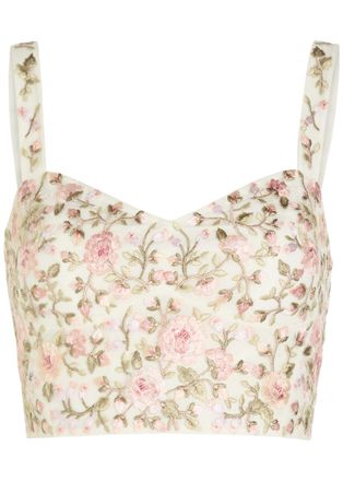 Needle & Thread Eden Rose Floral-embroidered Tulle Crop top - White - 14 (UK14 / L)