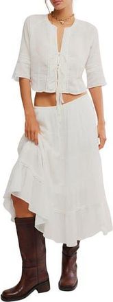 Free People Bright Side Tie Front Crop Top & Midi Skirt Set in Clean Ivory at Nordstrom Rack, Size X-Large
