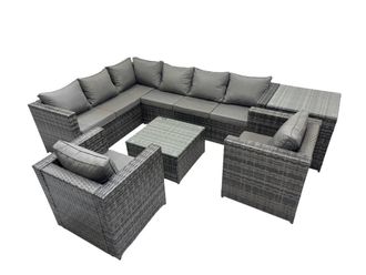 Fimous Patio Furniture Sets with Corner Sofa Square Coffee Table Side Table in Dark Grey