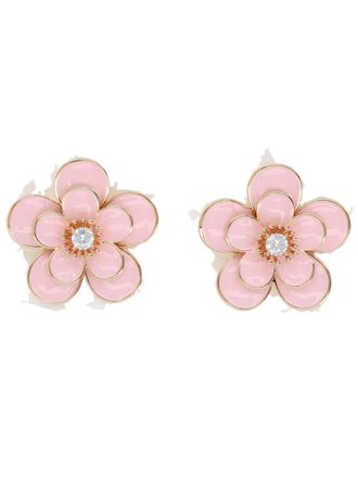 Self Portrait Pink Floral Enamel Zircon Drop Earrings