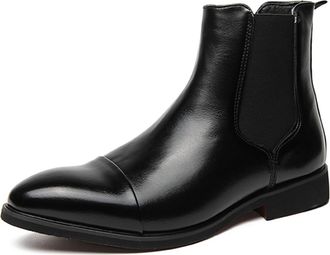Generic Mens Chelsea Boots Mid High Top Leather Slip On Fashion Ankle Boot Casual Dress Shoes for Men (Black,6.5)