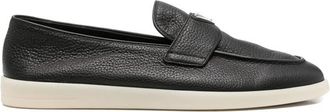 Prada Logo-plaque Pebble-grain Loafers