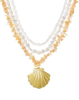 Adornia Adornia 14K Plated Multi-Strand Shell Pendant Necklace