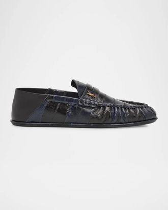 Saint Laurent Men & apos;s Hagfish Leather YSL Foldable Penny Loafers