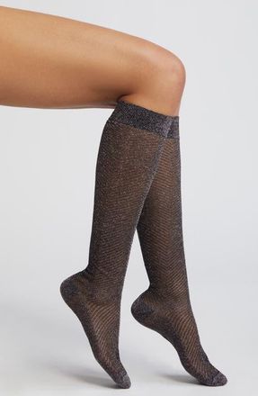 High Heel Jungle Herringbone Metallic Knee High Socks in Gunmetal at Nordstrom