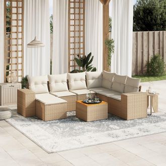 vidaXL Vidaxl - Juego De Sof&aacute;s De Jard&iacute;n Con Cojines Beige 8 Pzas Rat&aacute;n Pe