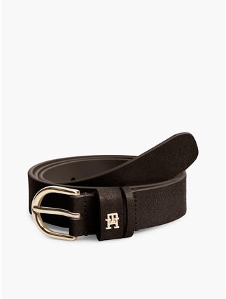 Tommy Hilfiger Womens Essential Round Buckle Suede Belt - Fondant Brown - 40