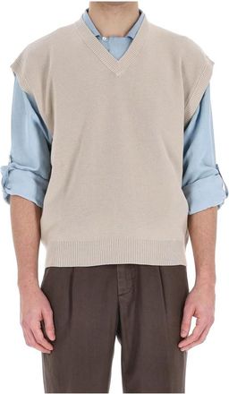 Roberto Collina Gilet scollo V in cotone - Heren - Spencers - Grijs - XL - Katoen - Truien & Vesten