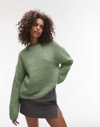 Arket wool rich hairy knit sweater with mohair in green