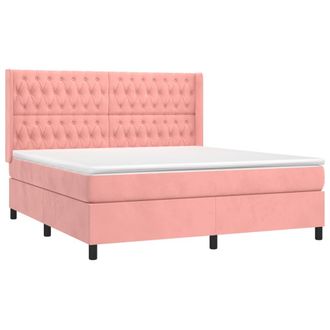 vidaXL Vidaxl - Cama Box Spring Colch&oacute;n Y Led Terciopelo Rosa 180x200 Cm