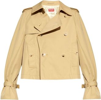 Kenzo double-breasted flared-sleeve jacket - women - Cotton/Polyamide/Viscose - 38 - Neutrals